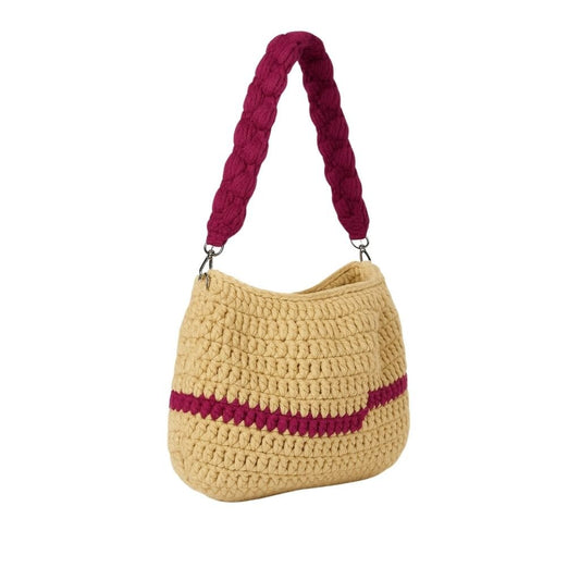 Handmade crochet wine purple stripe bag detail closeup | Unique Treasures