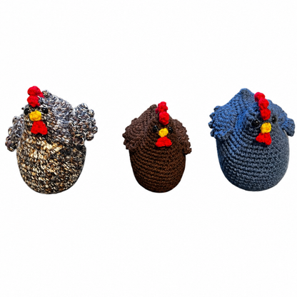 Handmade crochet Little Farm Hens front view | Unique Treasures