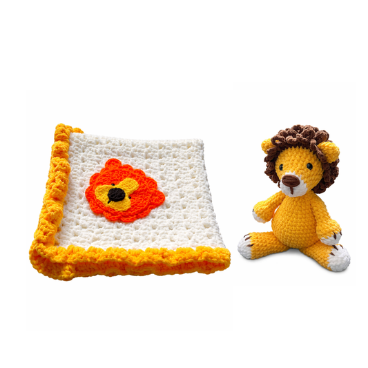 Handmade crochet lion doll and lion blanket bundle - Unique Treasures