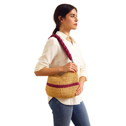 Handmade crochet wine purple stripe bag side angle | Unique Treasures