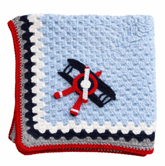 Handmade crochet airplane blanket front view | Unique Treasures