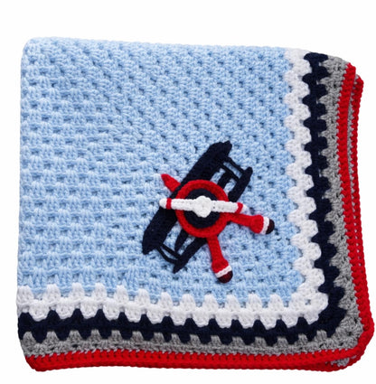 Handmade crochet airplane blanket detail closeup | Unique Treasures