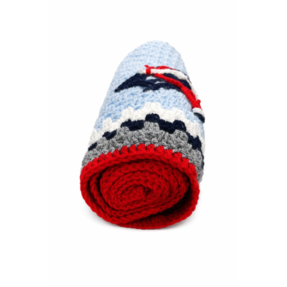 Handmade crochet airplane blanket back view | Unique Treasures