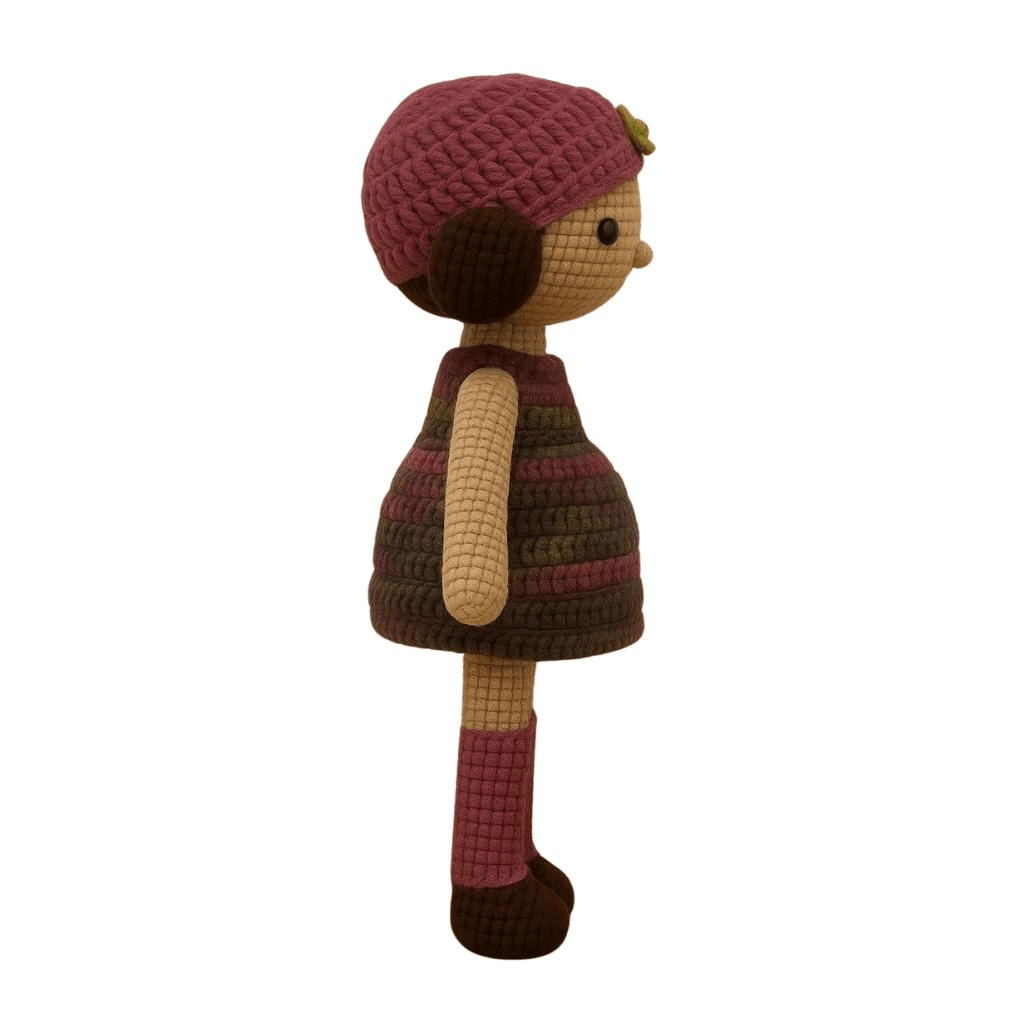Handmade crochet autumn the forest doll side angle | Unique Treasures
