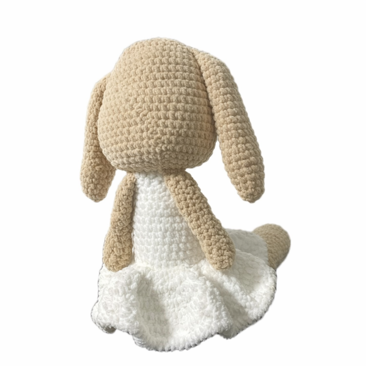 Handmade crochet bunny in white dress side angle | Unique Treasures
