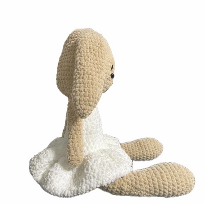 Handmade crochet bunny in white dress detail closeup | Unique Treasures