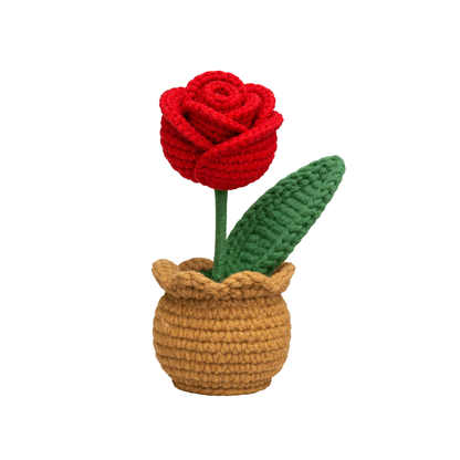 Handmade crochet flower in pot front view | Unique Treasures