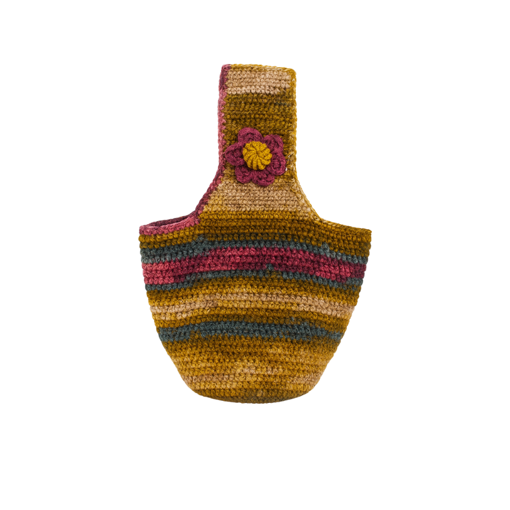 Handmade crochet floral stripe bag front view | Unique Treasures
