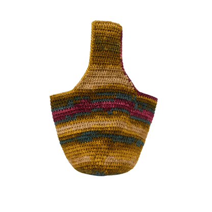 Handmade crochet floral stripe bag detail closeup | Unique Treasures