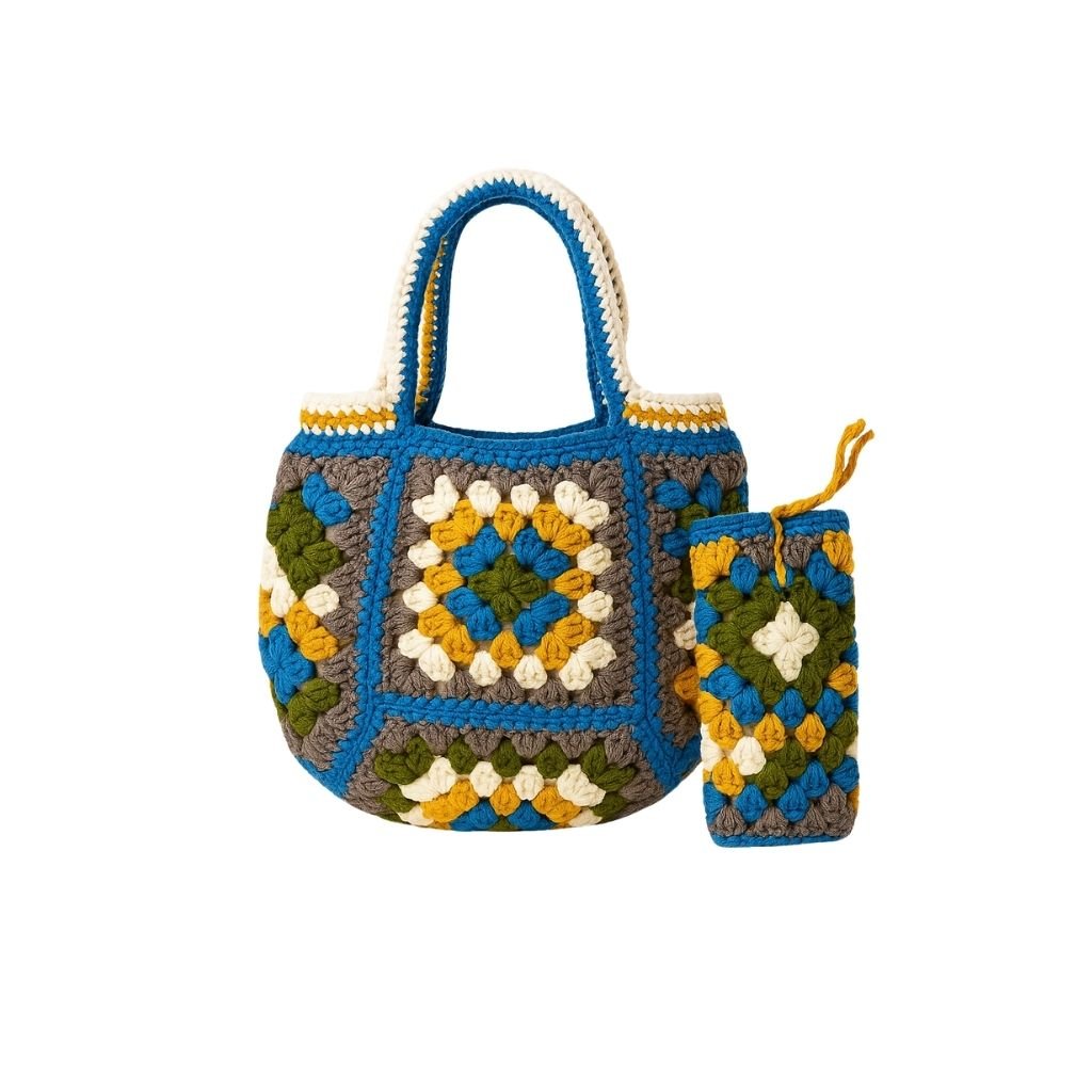 Handmade crochet geometric stitch handbag detail closeup | Unique Treasures