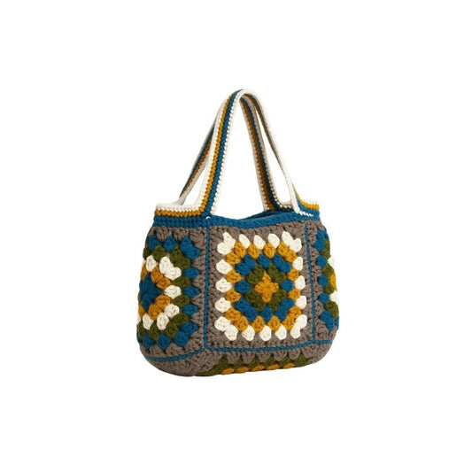 Handmade crochet geometric stitch handbag front view | Unique Treasures