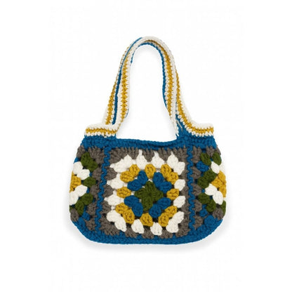 Handmade crochet geometric stitch handbag back view | Unique Treasures
