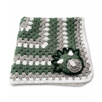 Handmade crochet green dinosaur blanket back view | Unique Treasures