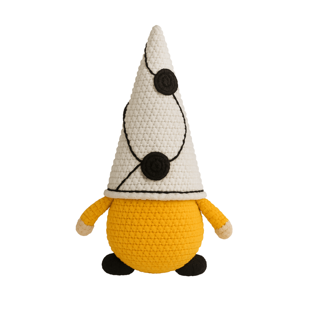 Handmade crochet gustav the gnome back view | Unique Treasures