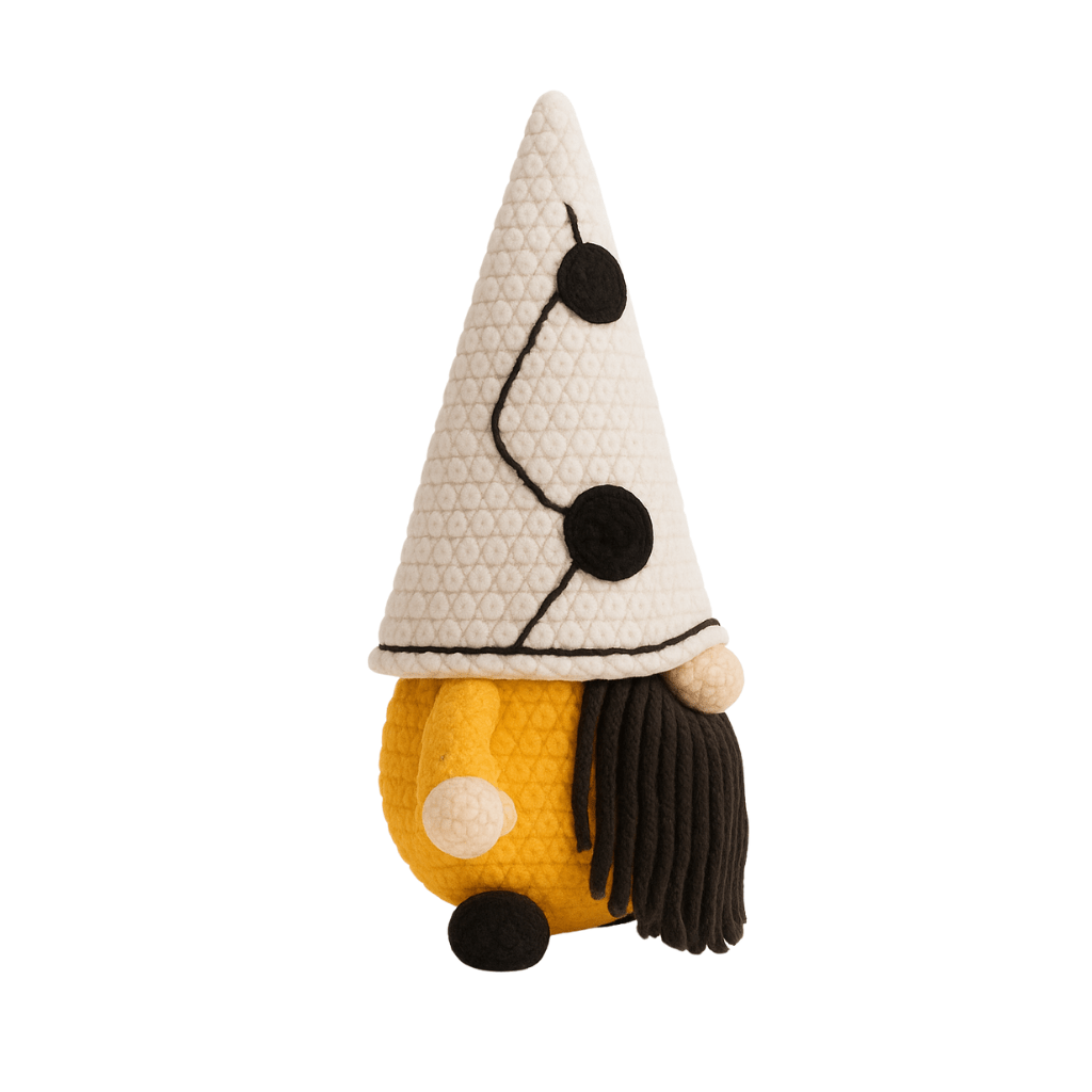 Handmade crochet gustav the gnome side angle | Unique Treasures