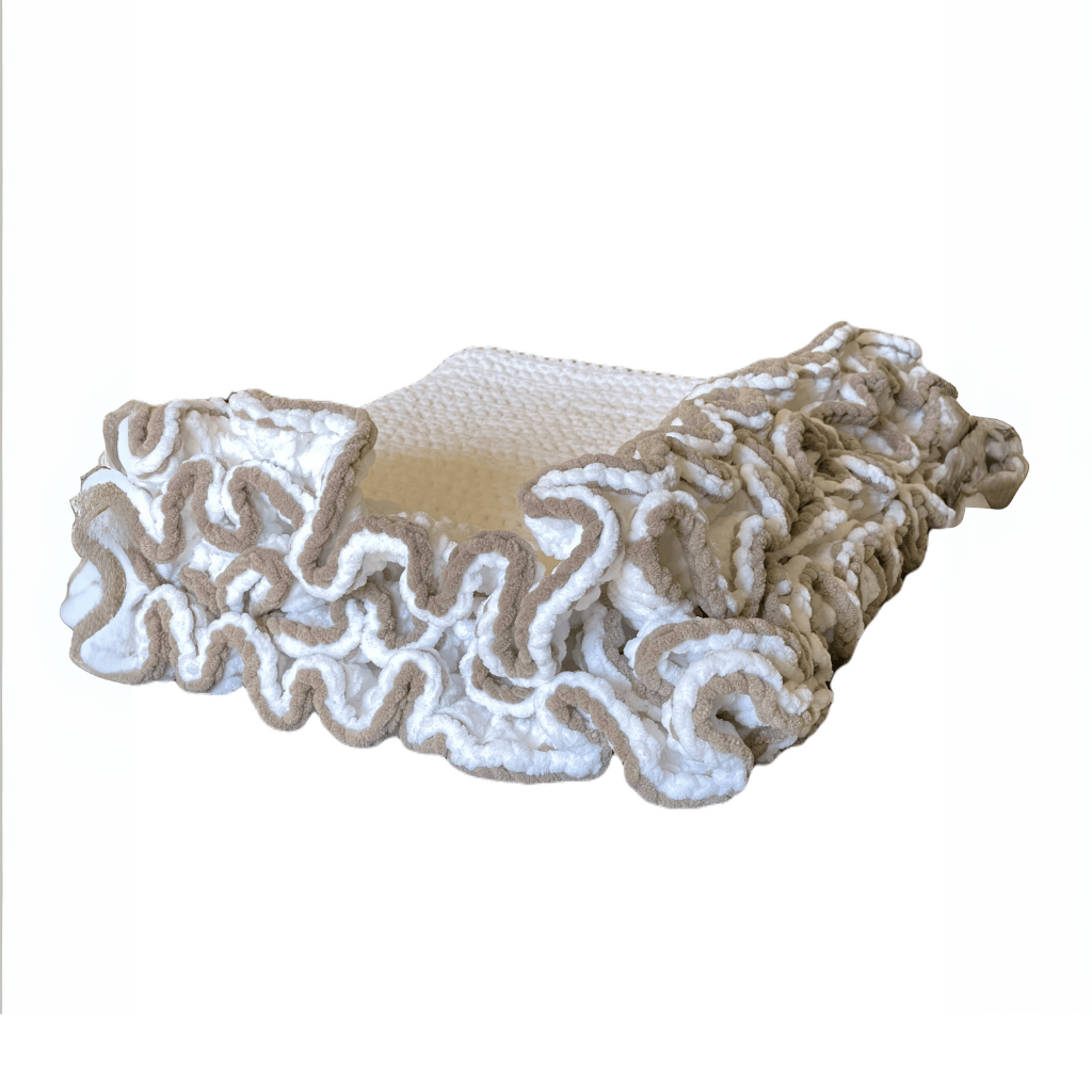 Handmade crochet baby blanket – ruffle edge front view | Unique Treasures