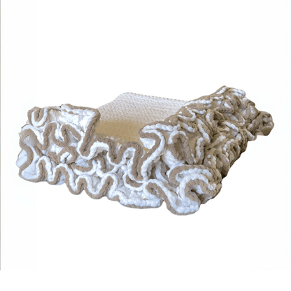 Handmade crochet baby blanket – ruffle edge front view | Unique Treasures