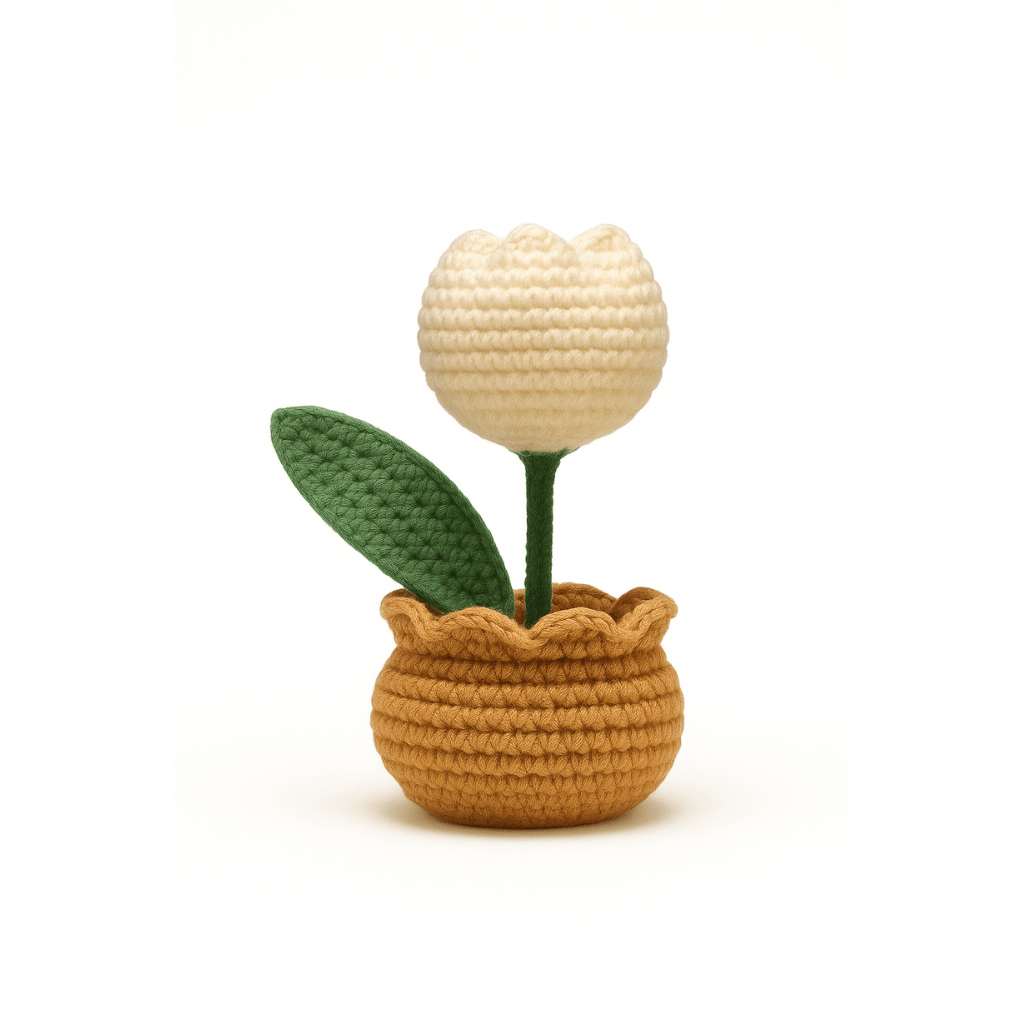 Handmade crochet flower in pot top view | Unique Treasures