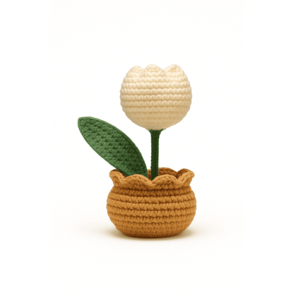 Handmade crochet flower in pot top view | Unique Treasures