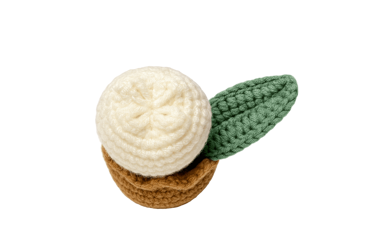 Handmade crochet flower in pot back view | Unique Treasures
