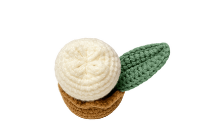Handmade crochet flower in pot back view | Unique Treasures