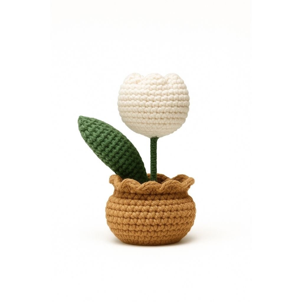 Handmade crochet flower in pot side angle | Unique Treasures