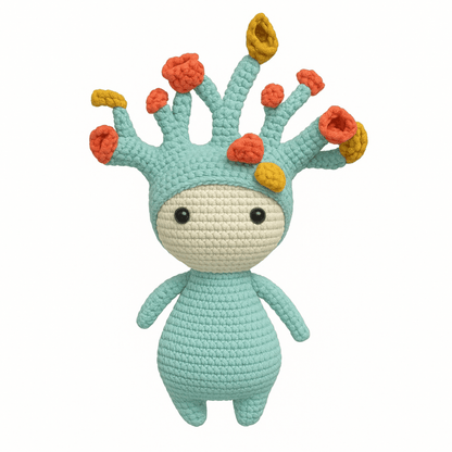 Handmade crochet tree crown doll front view | Unique Treasures