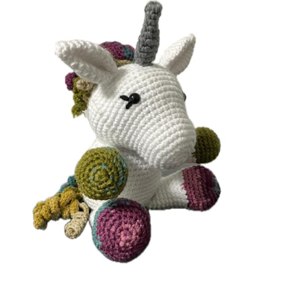 Handmade crochet unicorn front view | Unique Treasures