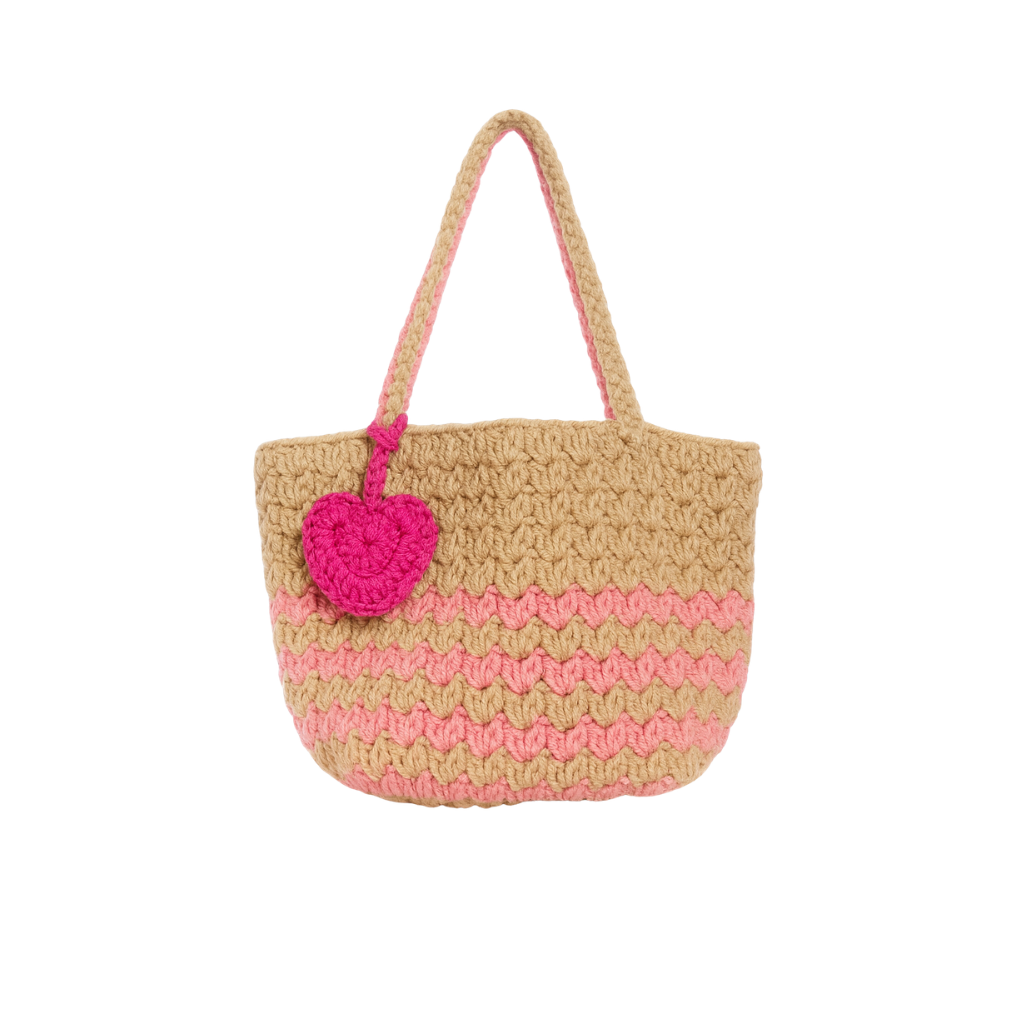 Handmade crochet heart charm bag front view | Unique Treasures