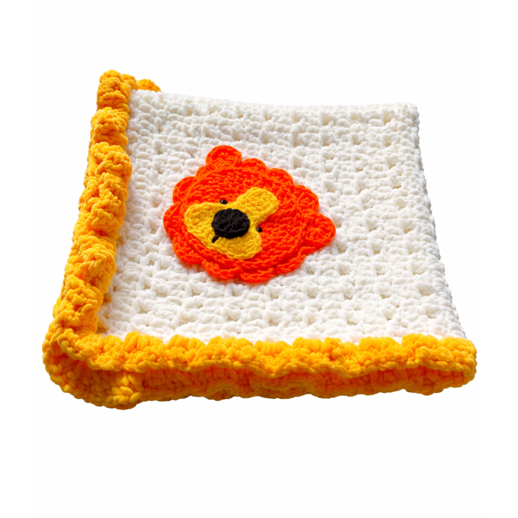 Handmade crochet lion blanket detail closeup | Unique Treasures