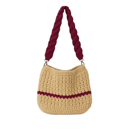 Handmade crochet wine purple stripe bag front view | Unique Treasures