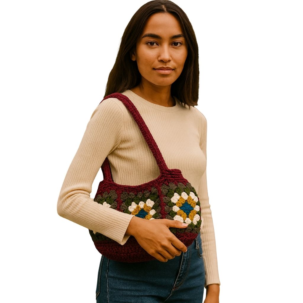 Handmade crochet geometric stitch handbag view 17 | Unique Treasures